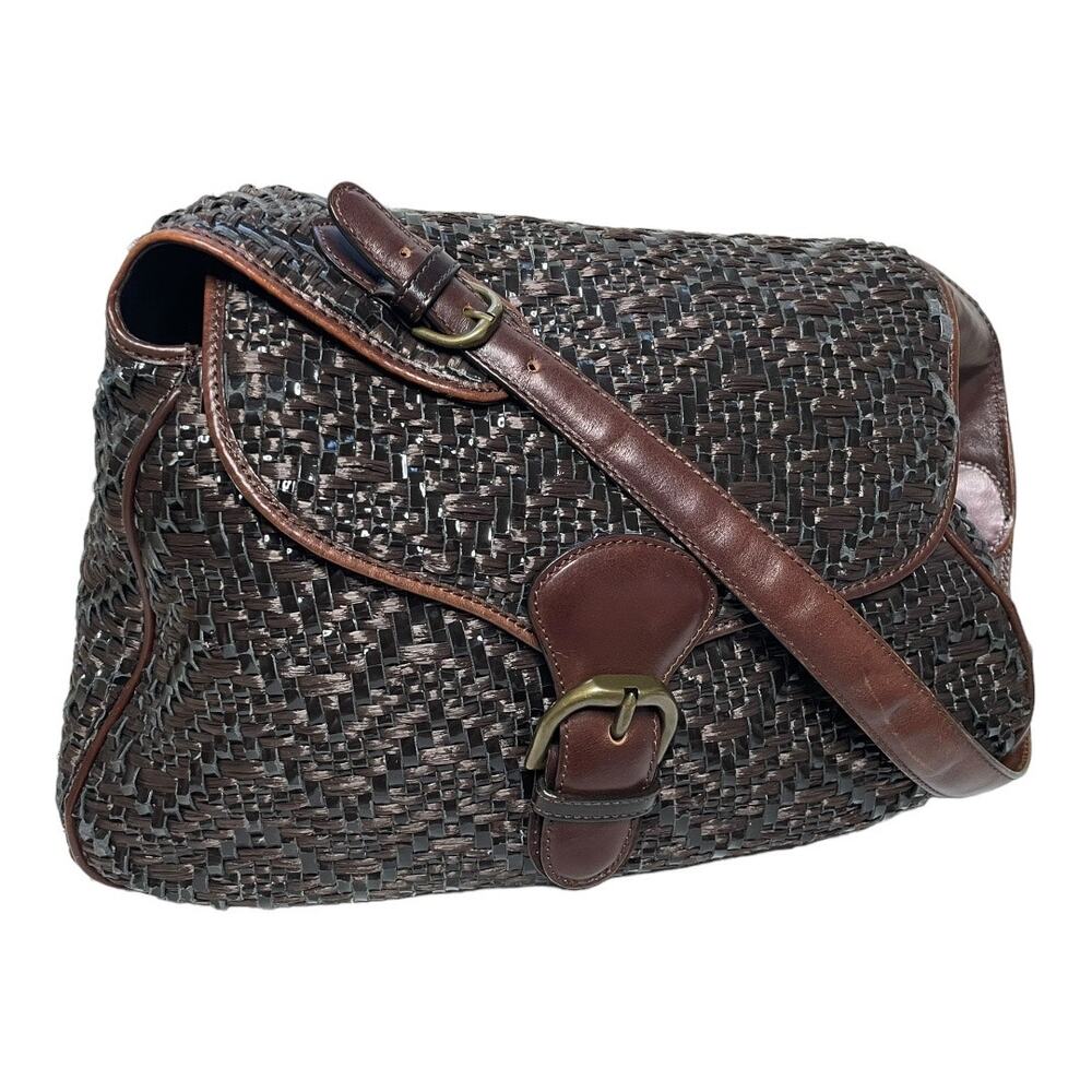 Marni Brown Raffia & Glossy Leather Woven Large Shoulder Bag - Picture 2 of 9